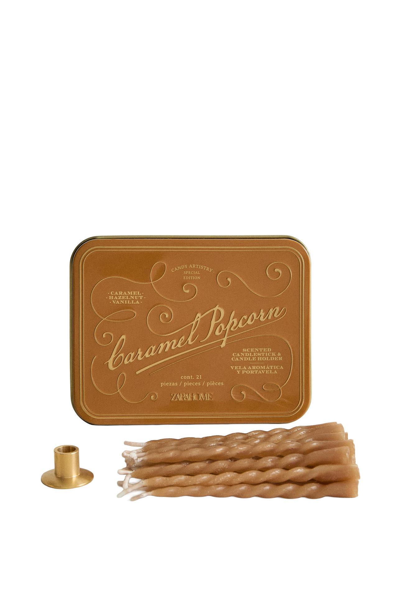 Set of 20 mini candles and candle holder - Caramel Popcorn