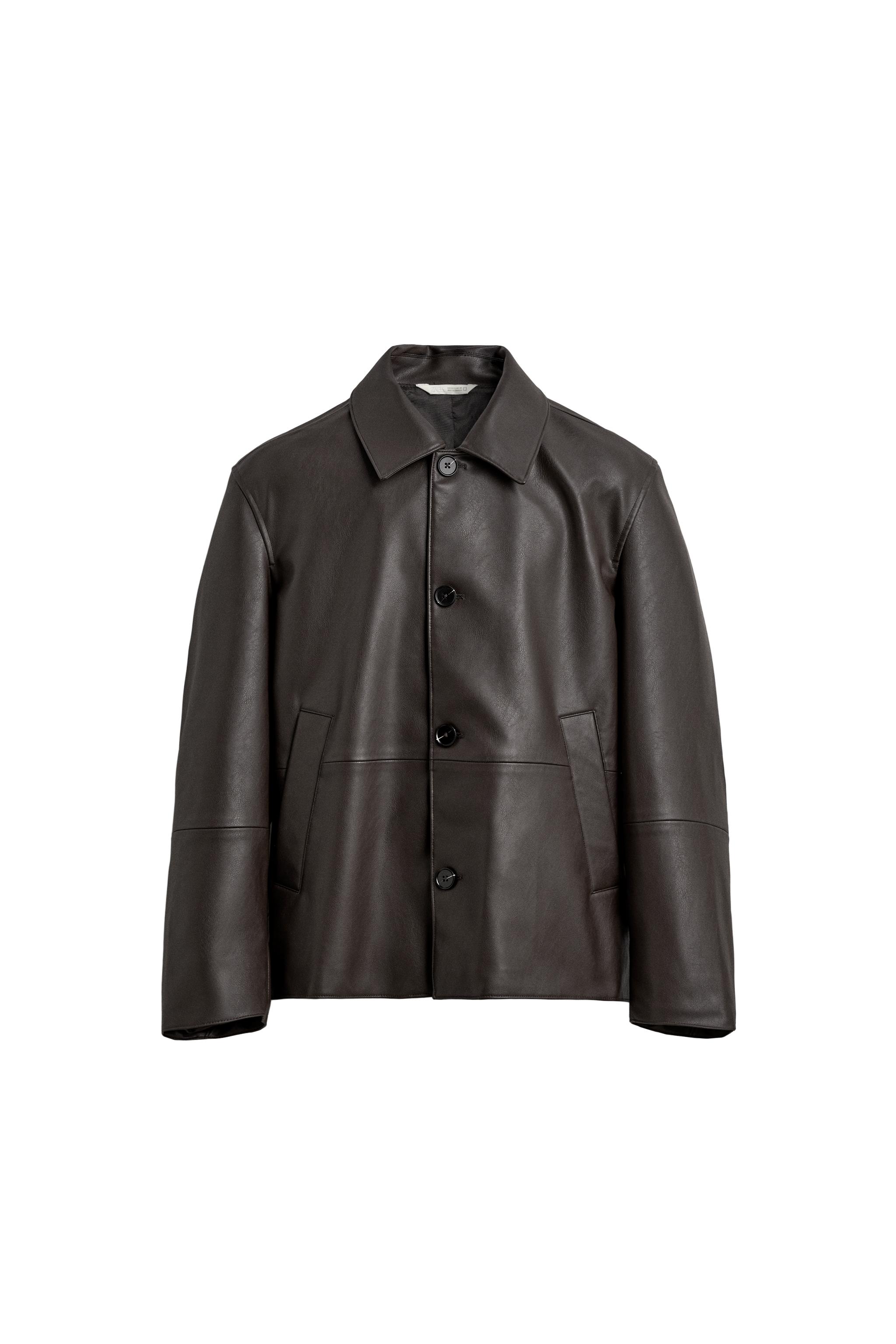 REGULAR FIT FAUX LEATHER OVERSHIRT - Dark brown | ZARA Turkey