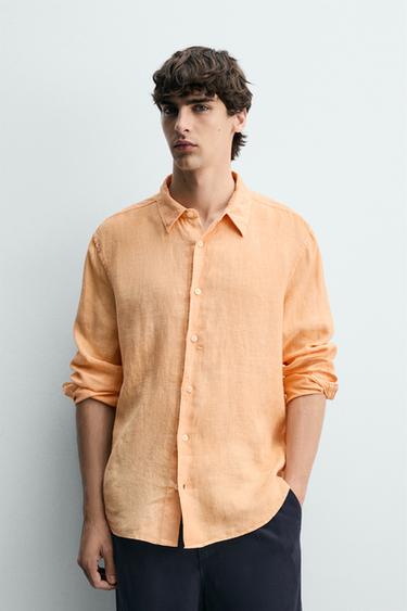 100% LINEN REGULAR FIT SHIRT - Orange by Zara