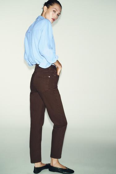 Z.01 HIGH-WAIST MOM FIT JEANS - Brown by Zara