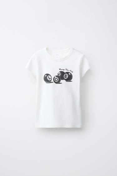 טי שירט עם הדפס כדורי ביליארד - לבן של Zara - תמונה 0