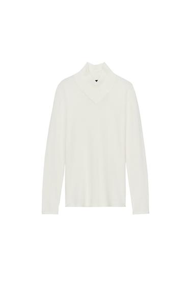 WOOL BLEND CROSS-OVER HIGH NECK JUMPER - Ecru by Zara