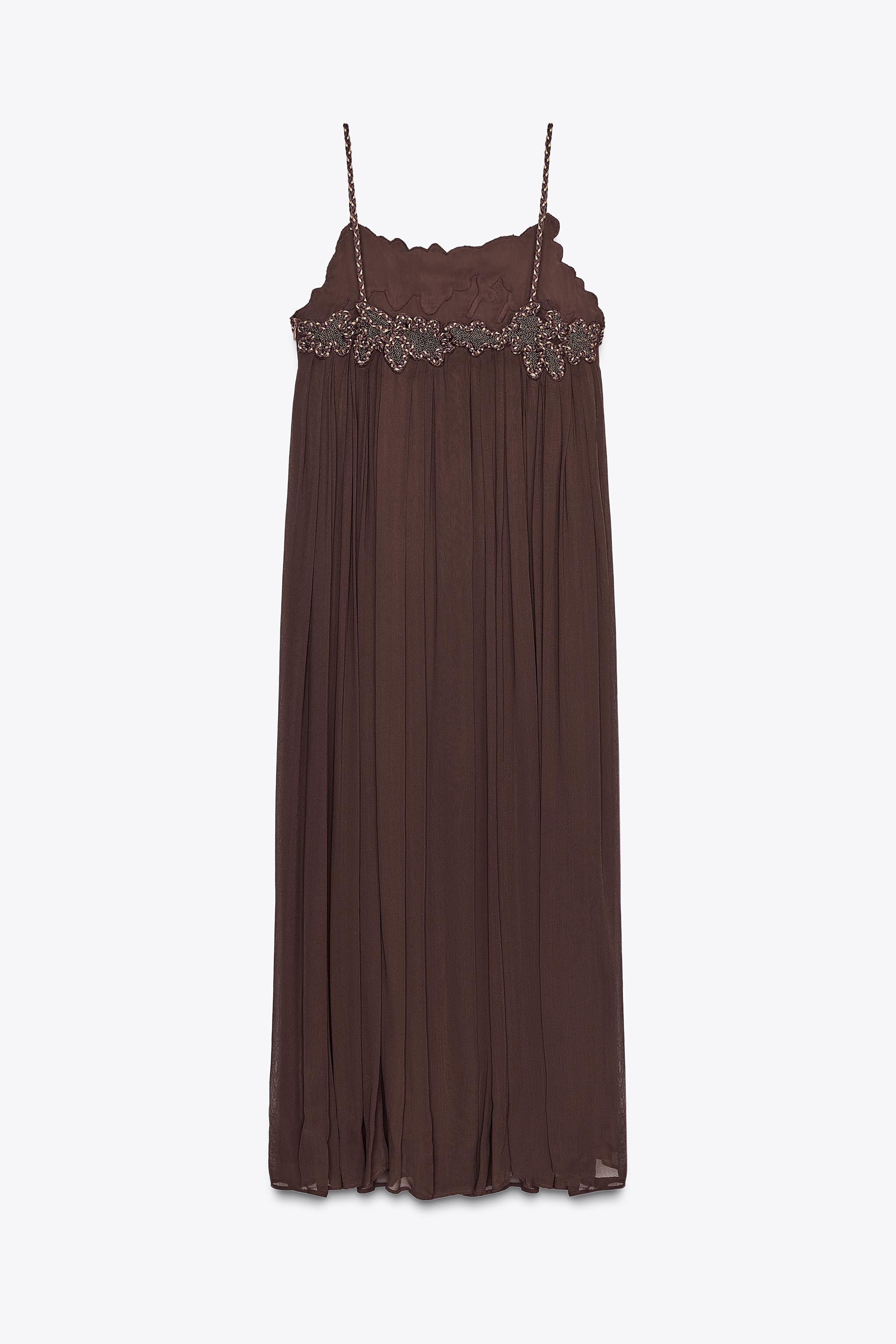 【ZARA】ストラップロングワンピース ブラウン | 8372/091/700 LONG STRAPPY DRESS - Terracotta | ZARA United States