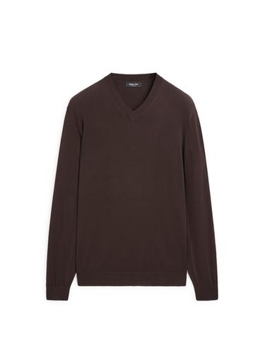 Jersey punto cuello pico con algodón - Marrón de Zara