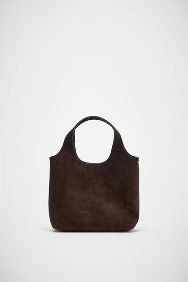 BOLSA MINI TOTE BAG DE COURO - Marrom-escuro da Zara