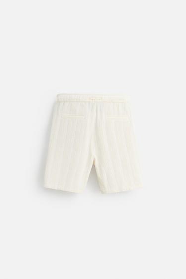 STRIPED TEXTURED BERMUDA SHORTS - Ecru by Zara - Image 7