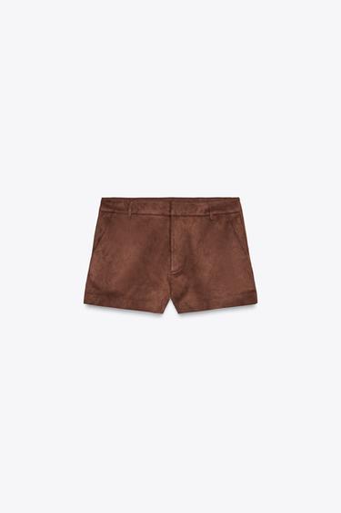 FAUX SUEDE SHORTS - Brown by Zara