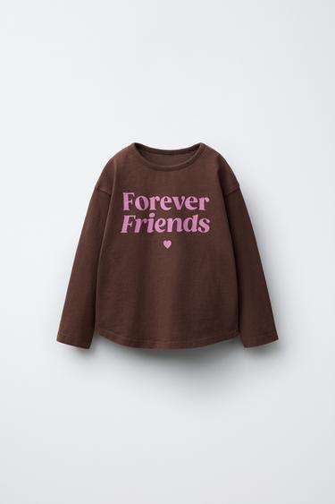 CAMISETA EFECTO LAVADO TEXTO - Rosa pastel de Zara