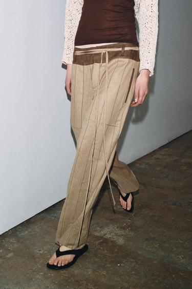 ZW COLLECTION COMBINED LINEN TROUSERS - Mid-camel by Zara - Image 0