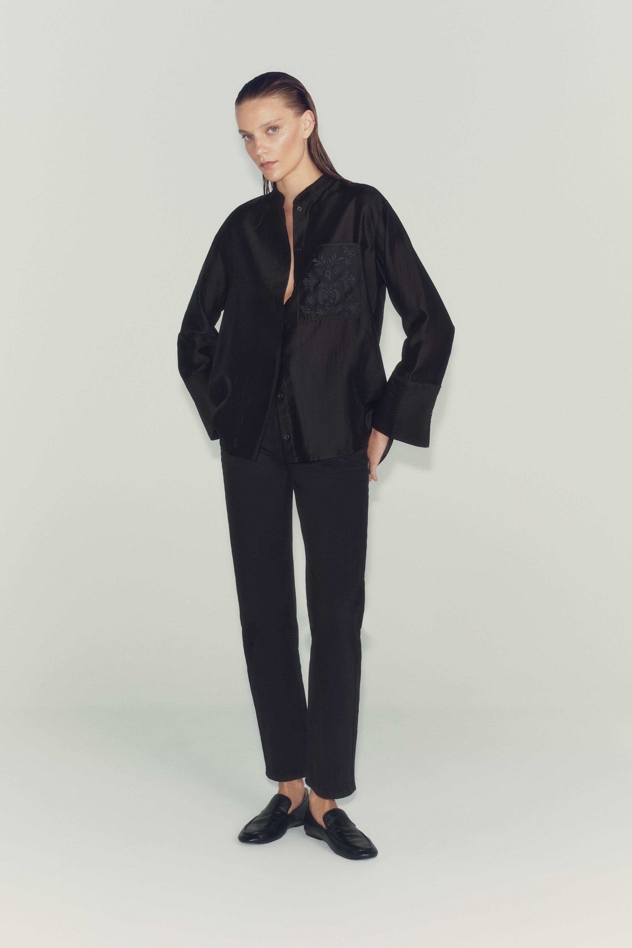 Zara ZW COLLECTION EMBROIDERED POCKET SHIRT