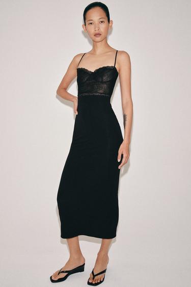 DRESS WITH LACE DETAIL - Black by Zara