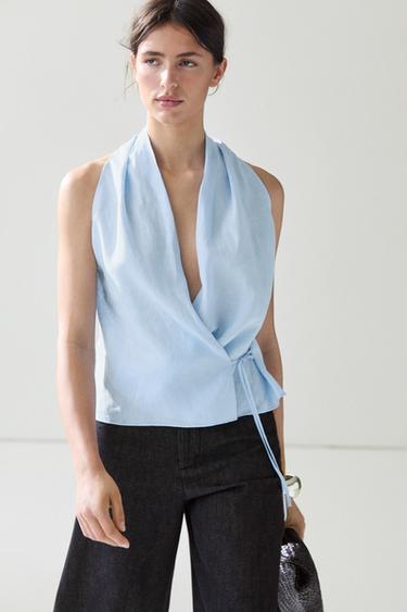 Top halter lazada 100% lino - Celeste de Zara