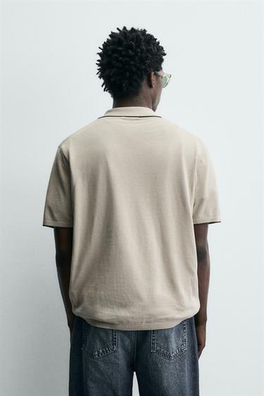 CONTRAST RIB KNIT POLO SHIRT - camel by Zara