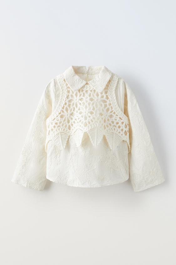 Zahrun Grey Top With Embroidered Sleeves