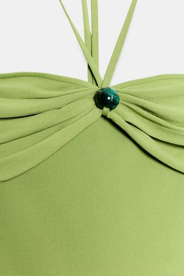 KNIT BANDEAU DRESS WITH BEADS - Green by Zara - Image 7
