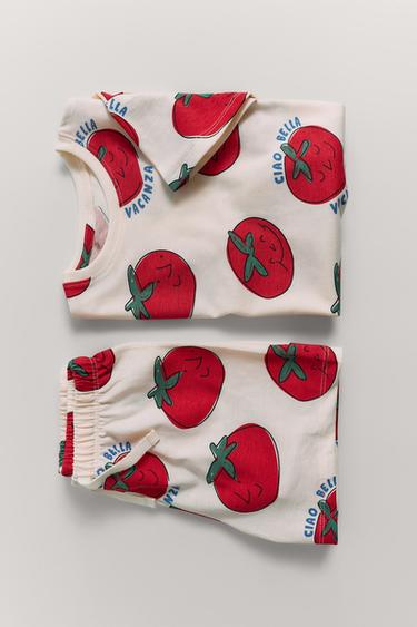 2-6 AÑOS/ PIJAMA CAMISETA Y BERMUDA TOMATES - Crudo de Zara