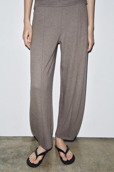 Zara SOFT WIDE LEG PANTS - brown vigore