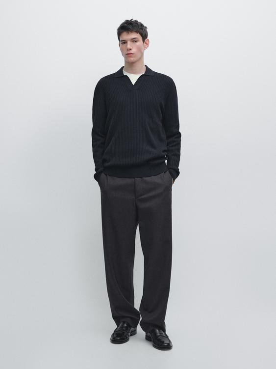 Cotton blend knit polo sweater