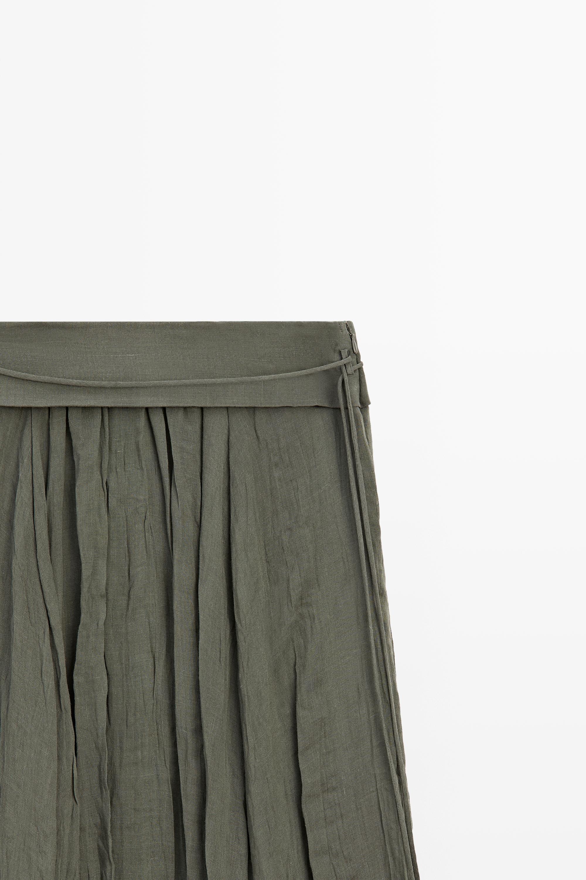 Ramie blend midi skirt with gathered detail