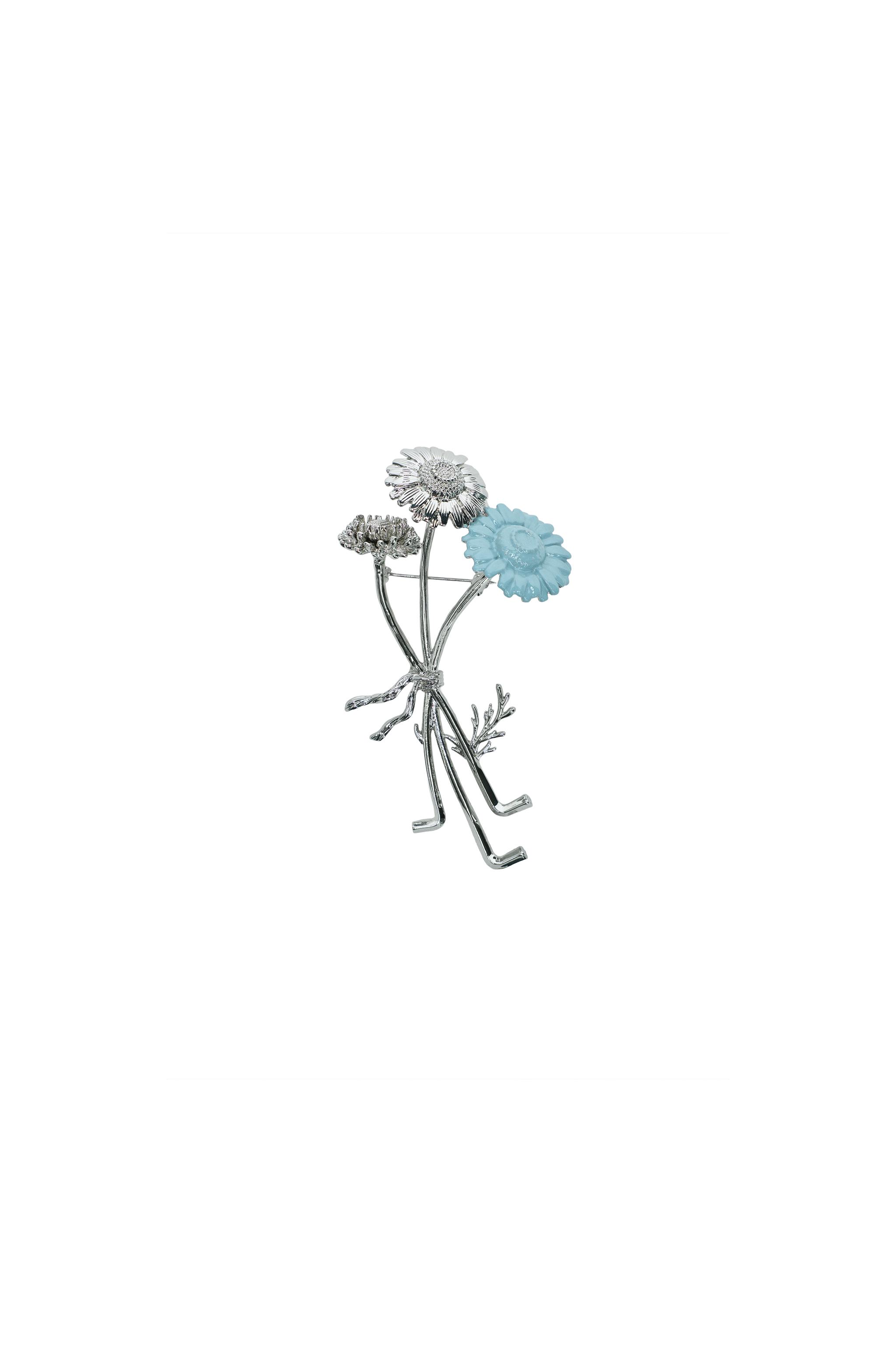 METALLIC 3-FLOWER BROOCH