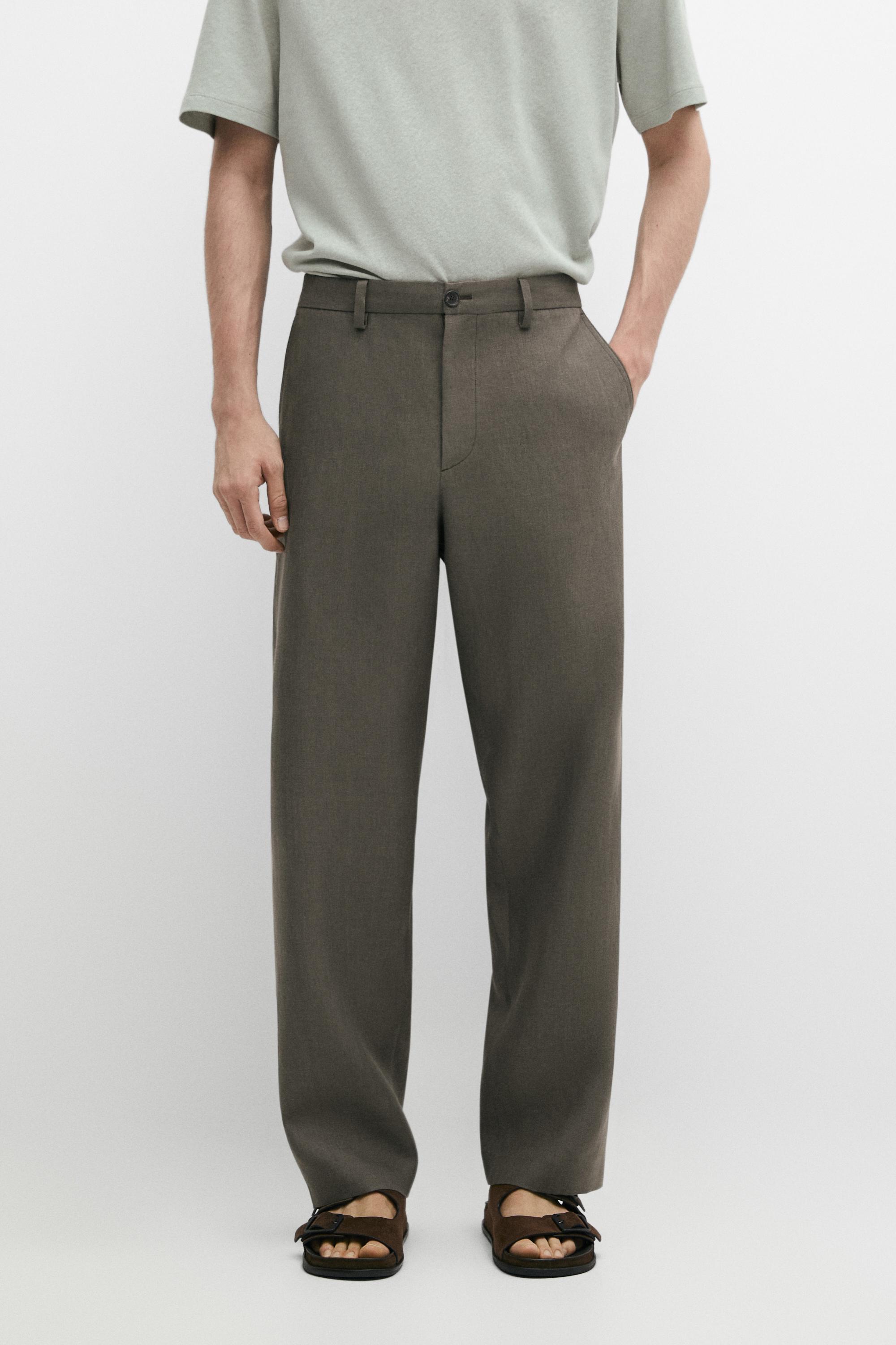100% linen straight-leg trousers