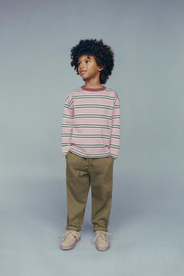 TEXTURED TROUSERS WITH LABEL - Khaki by Zara