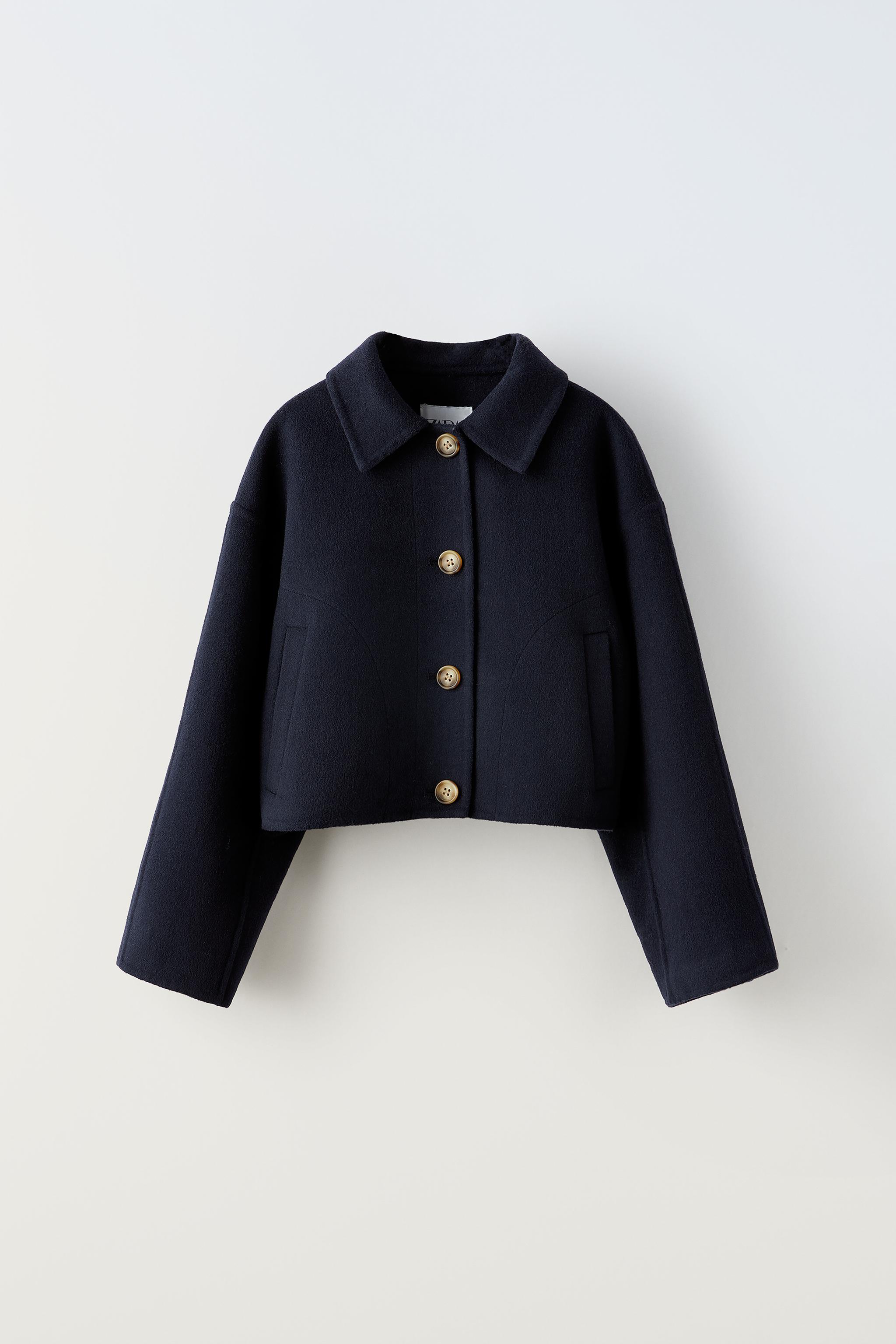 WOOL BLEND SHORT COAT - Navy blue