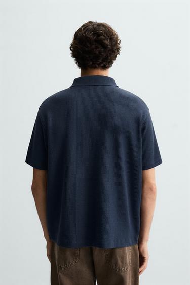 VERTICAL TEXTURE POLO SHIRT - Navy blue by Zara - Image 2