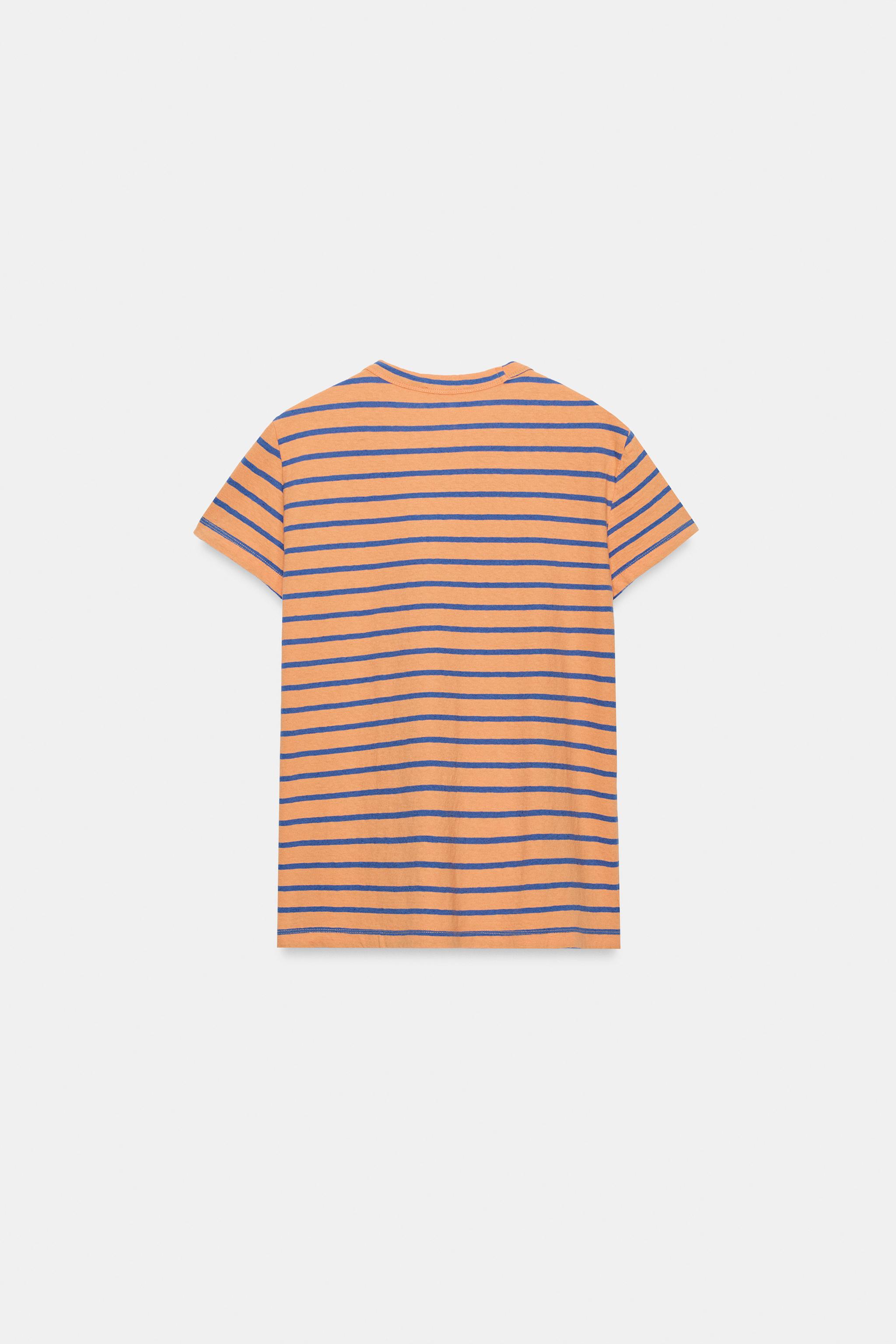 ÇİZGİLİ PAMUKLU KETEN T-SHIRT - Görsel 7
