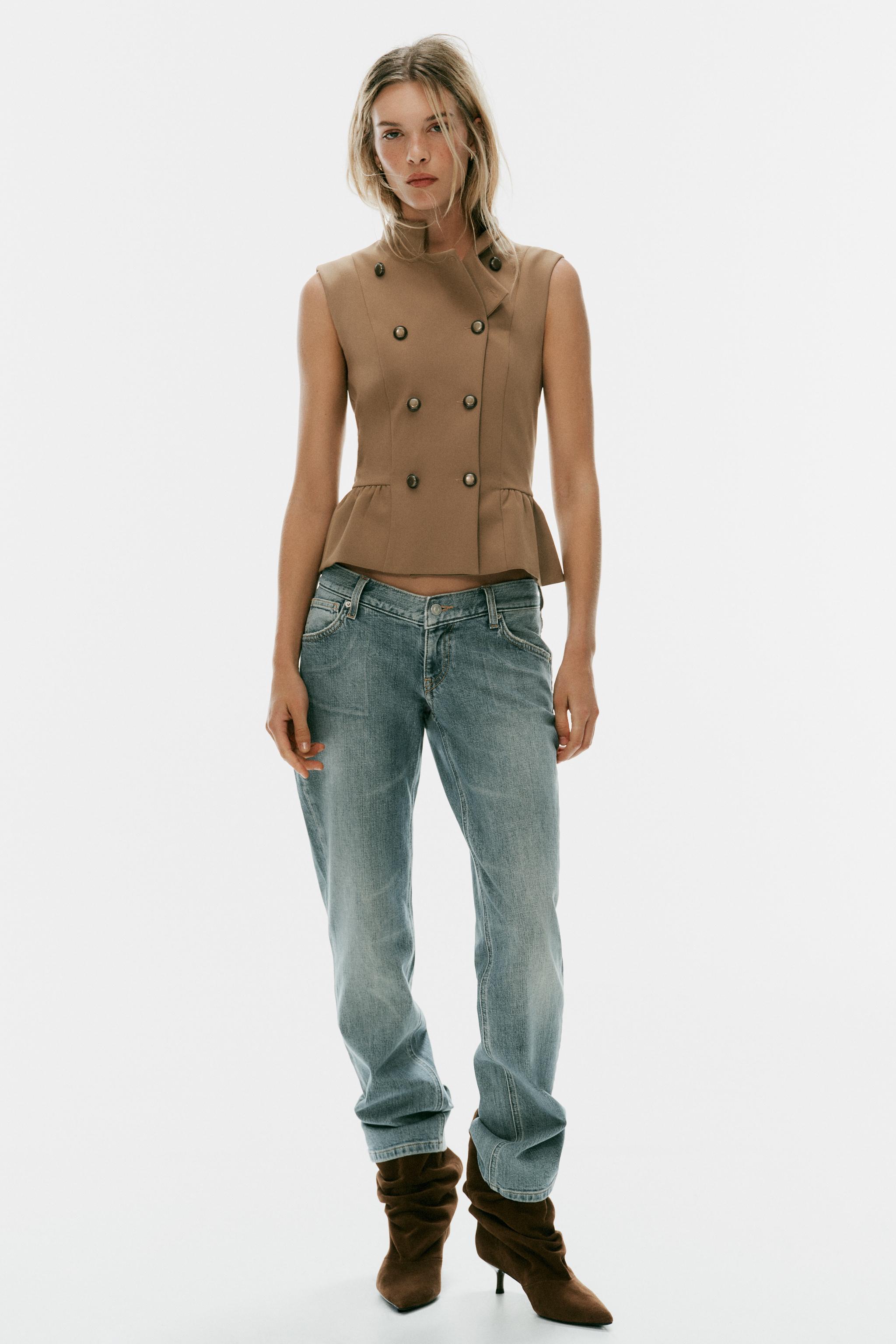 PEPLUM BUTTON VEST TOP — Dark beige