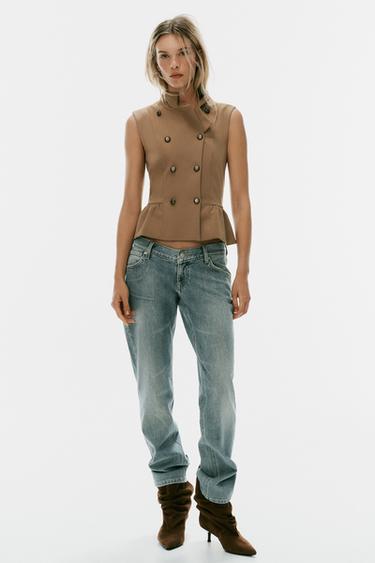 PEPLUM BUTTONED WAISTCOAT TOP - Dark beige by Zara