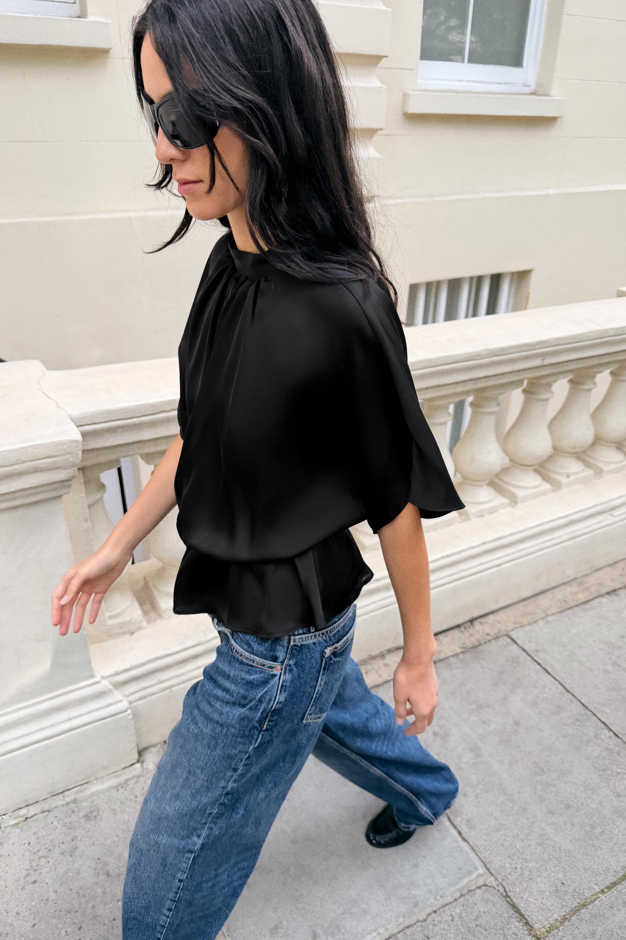 Zara Drapeli Saten Bluz görsel 3