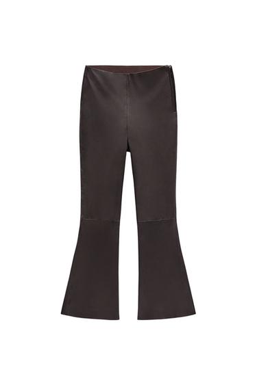 CROPPED FLARE LEATHER TROUSERS