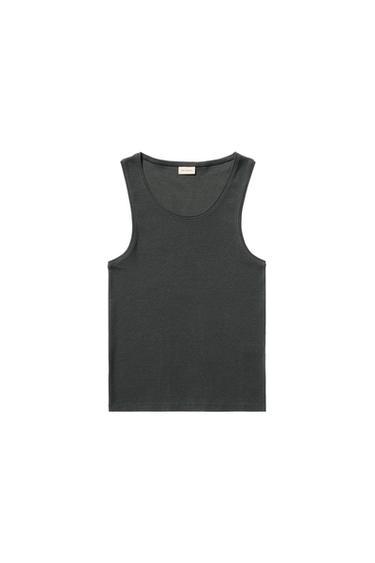 Zara RIBBED COTTON-HEMP TANK TOP - Anthracite grey