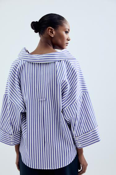 STRIPED SHIRT WITH WIDE SLEEVES AND METALLIC THREAD - Blue/White by Zara