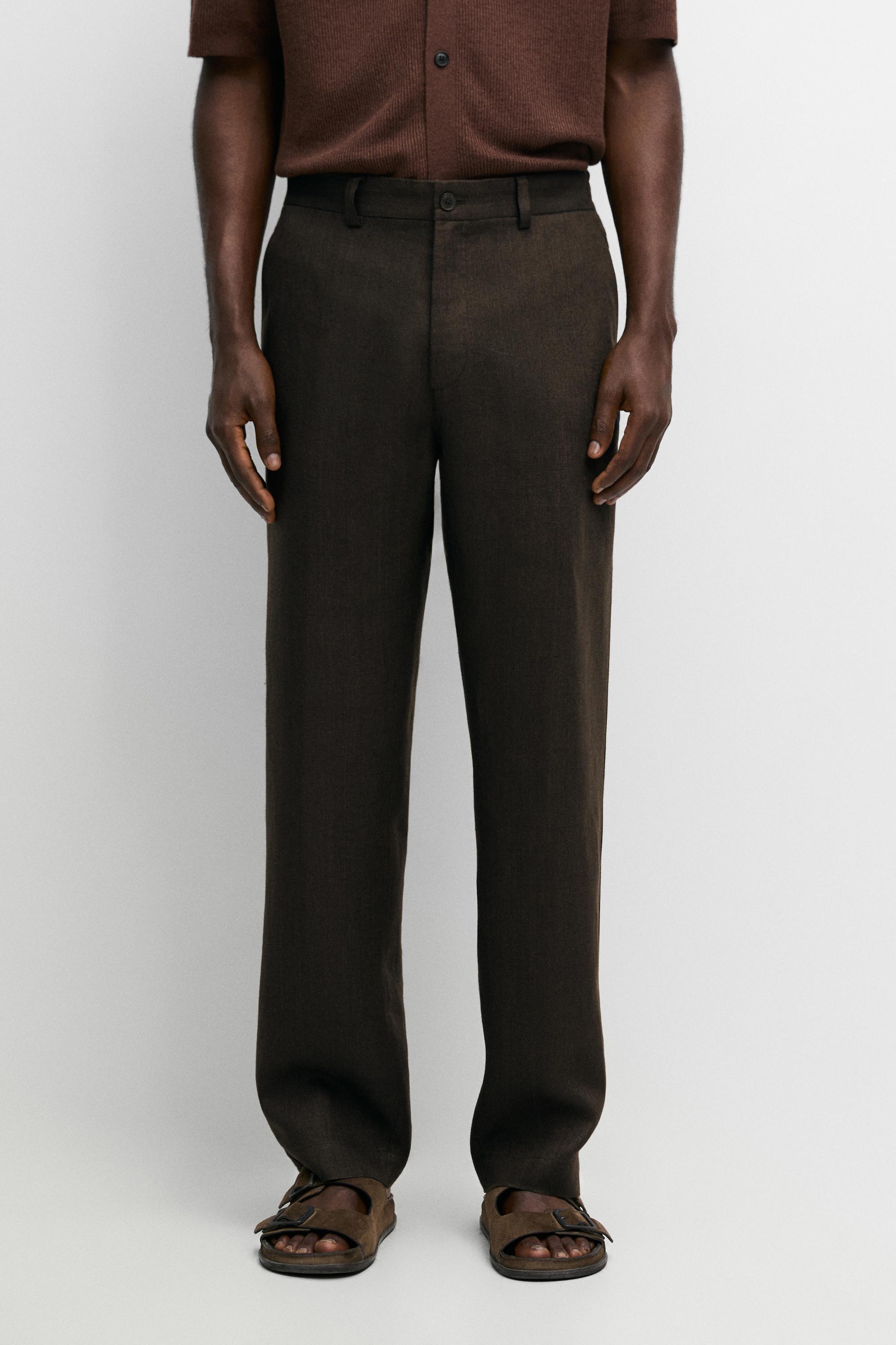 100% linen pants with elastic waist — Brown