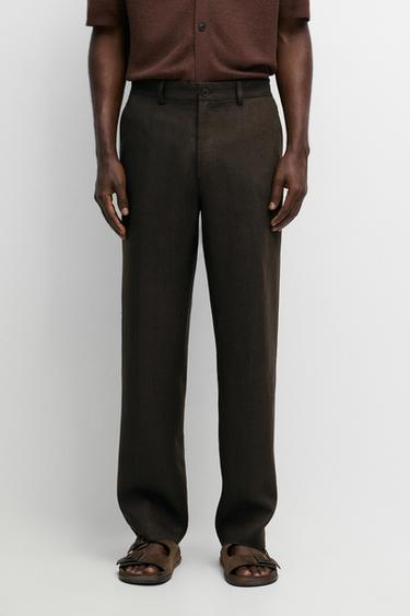 Pantalón cintura goma 100% lino - Marrón de Zara