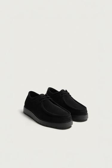 APRON-TOE LACE-UP SHOES — Black 1
