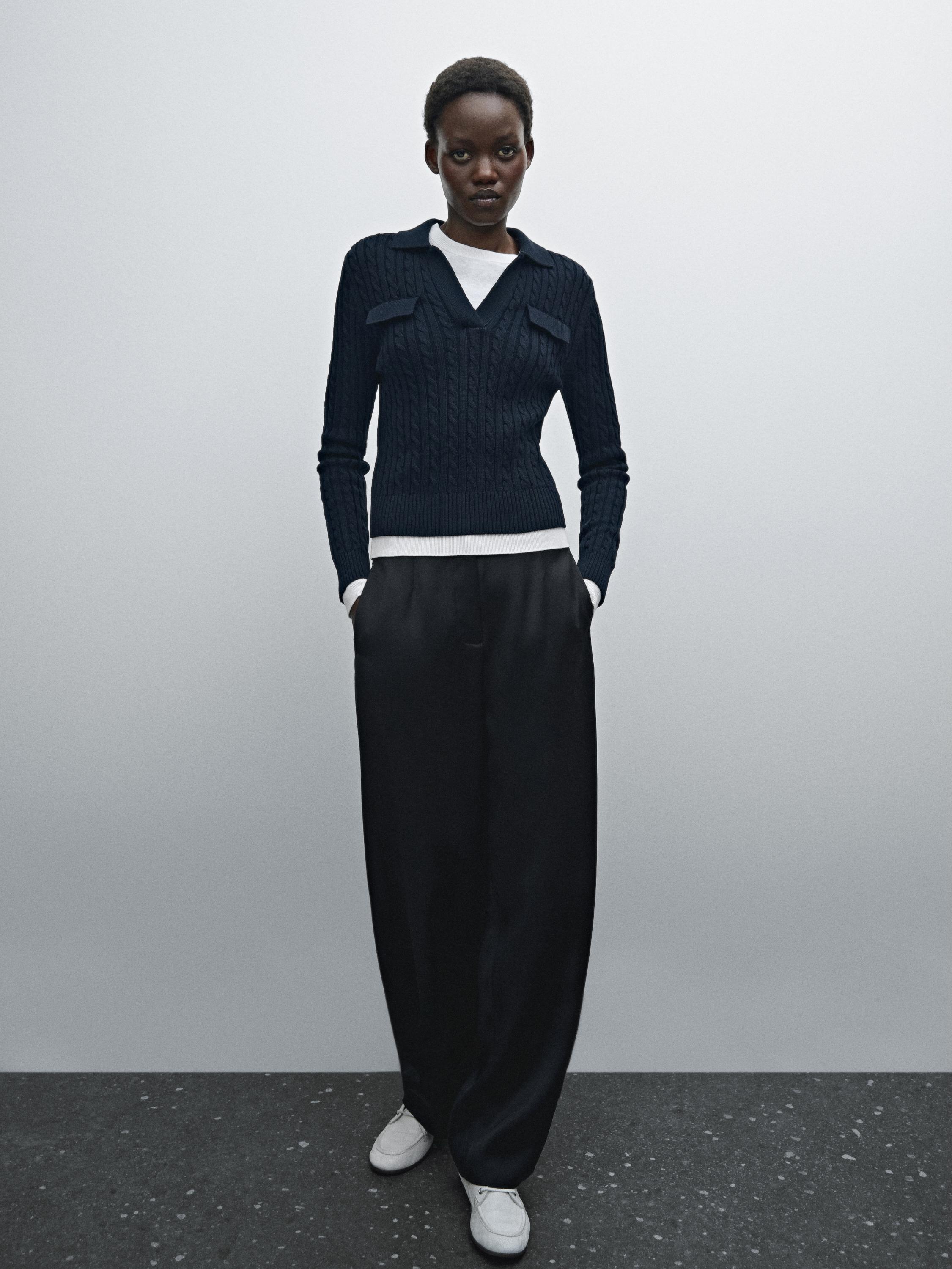Pantalon fluide satiné et texturé