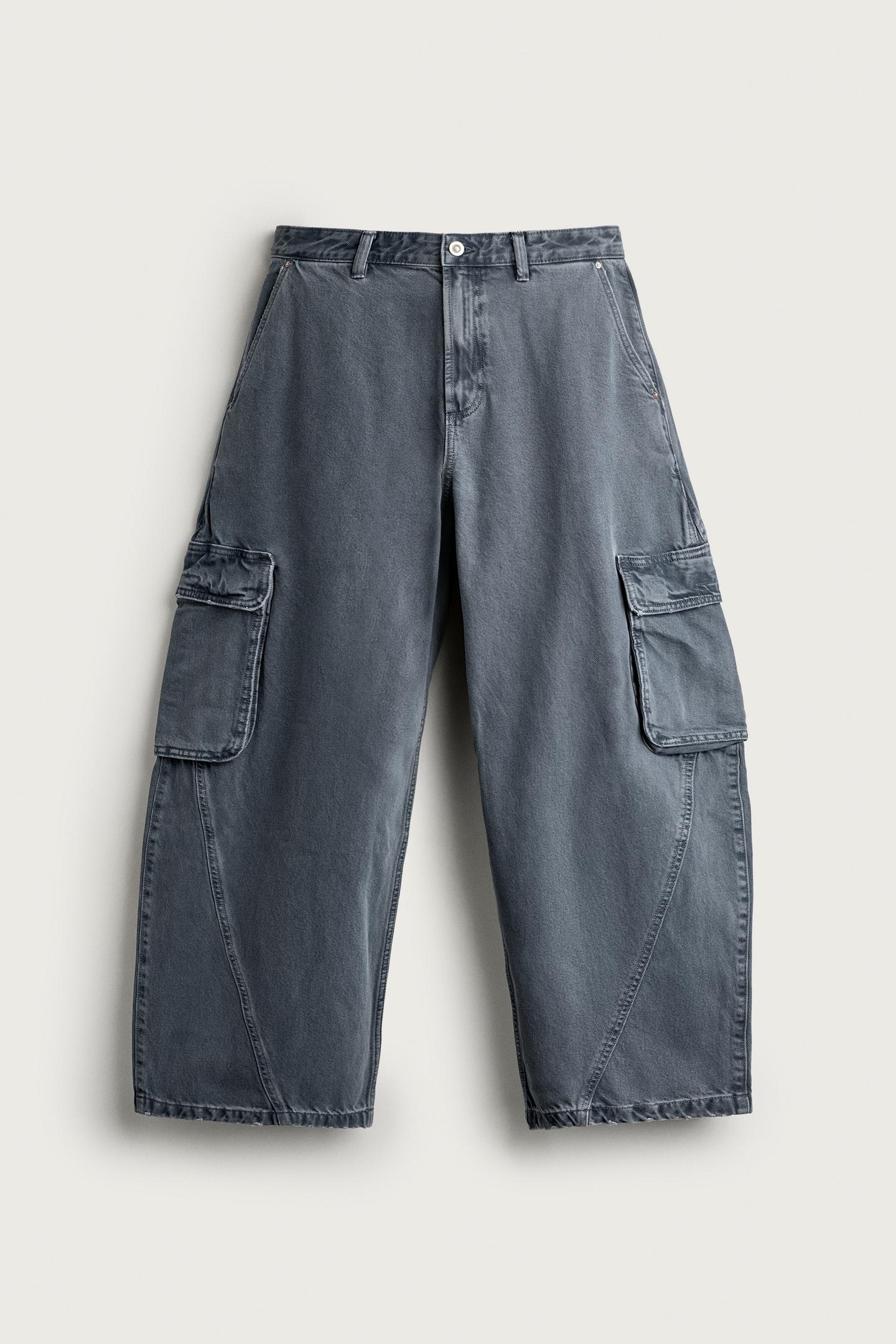 Мужские брюки Zara Balloon-Fit Cargo Pants with Seams, цвет: Синий — фото 7