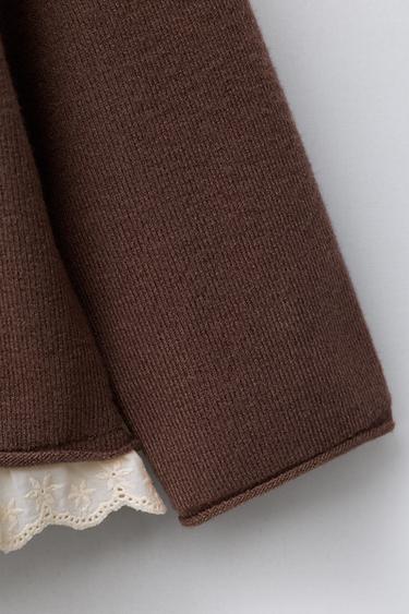 KNIT SWEATER WITH EMBROIDERY AND LACE TRIM - Chocolate de Zara - Image 3