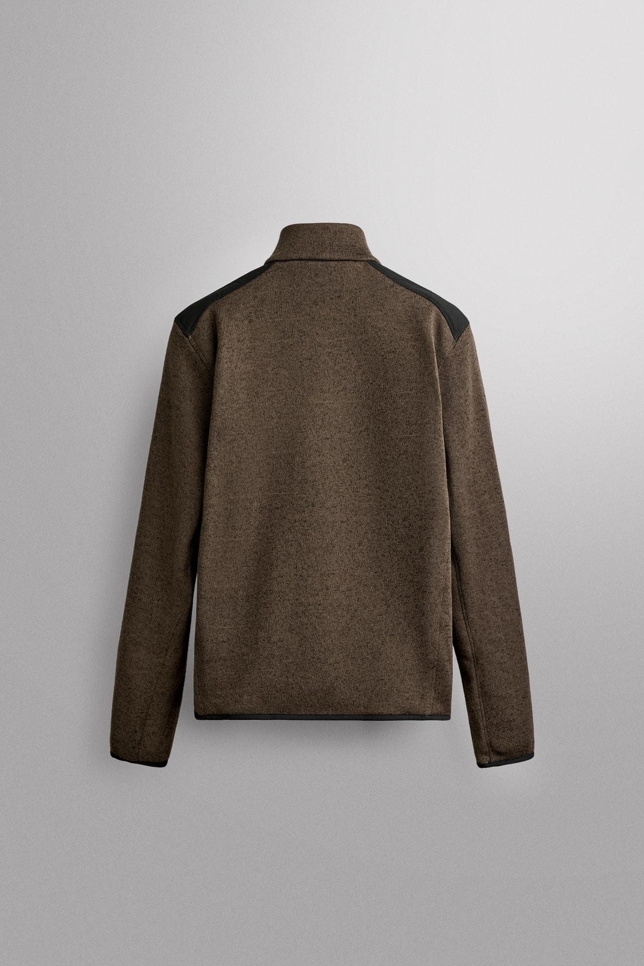 COMBINED KNIT POLAR CARDIGAN — Brown / Green