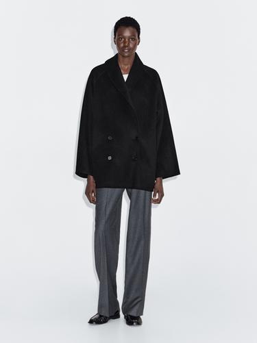 Zara Wool blend mid-length coat with lapel collar - Black - Image 0