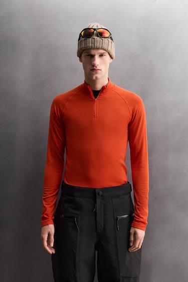 Zara COMPRESSION QUARTER-ZIP SKI T-SHIRT - Intense red