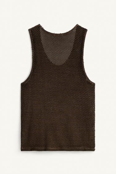 CROCHET KNIT TANK TOP - Brown by Zara - Image 4