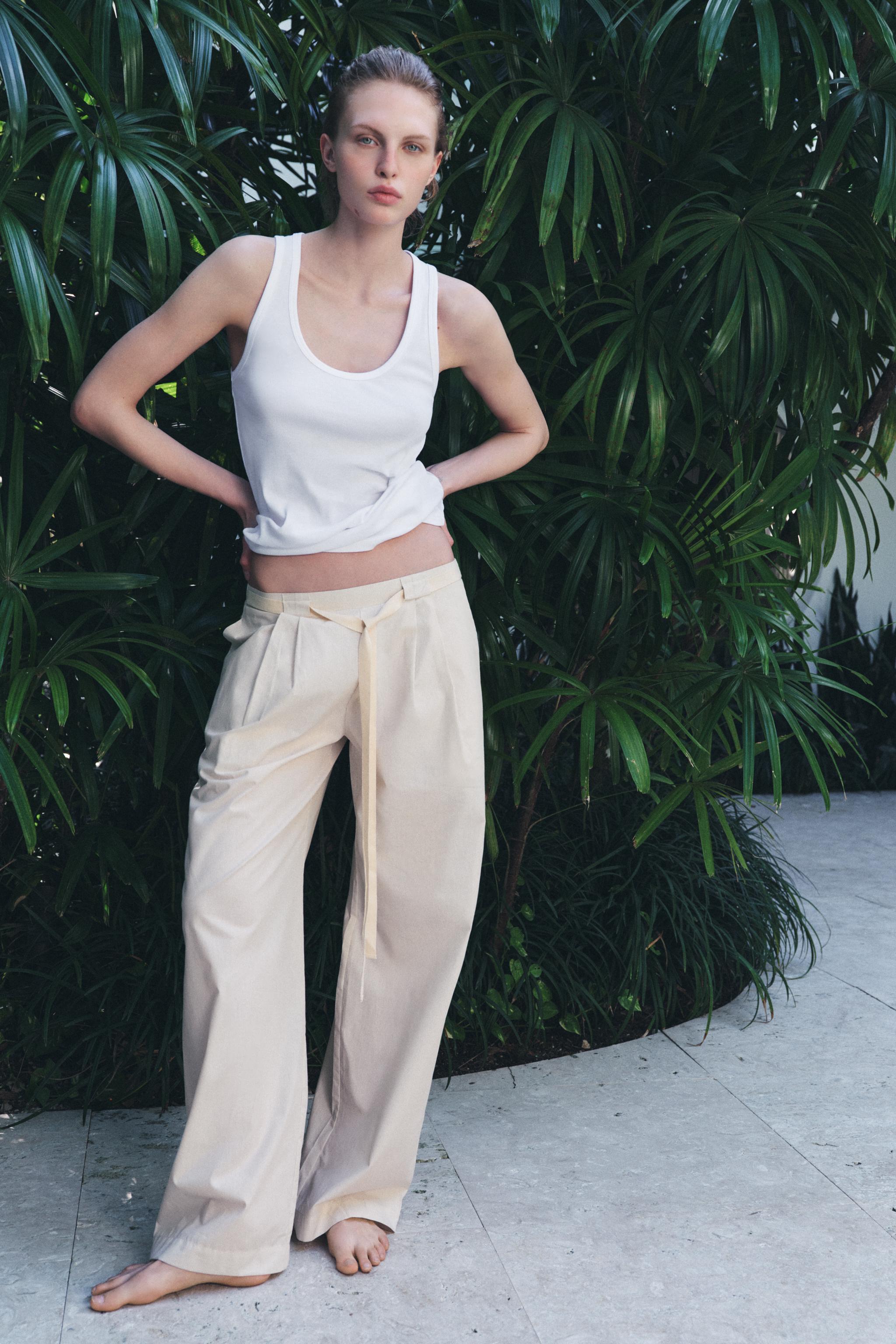 STRIPED POPLIN PANTS - Oyster-white | ZARA United States STRIPED POPLIN PANTS - Oyster-white | ZARA United States