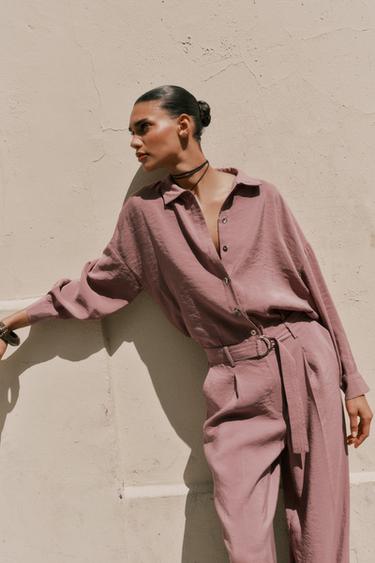 FLOWING WIDE-LEG TROUSERS WITH BELT - MARSALA by Zara - Image 2