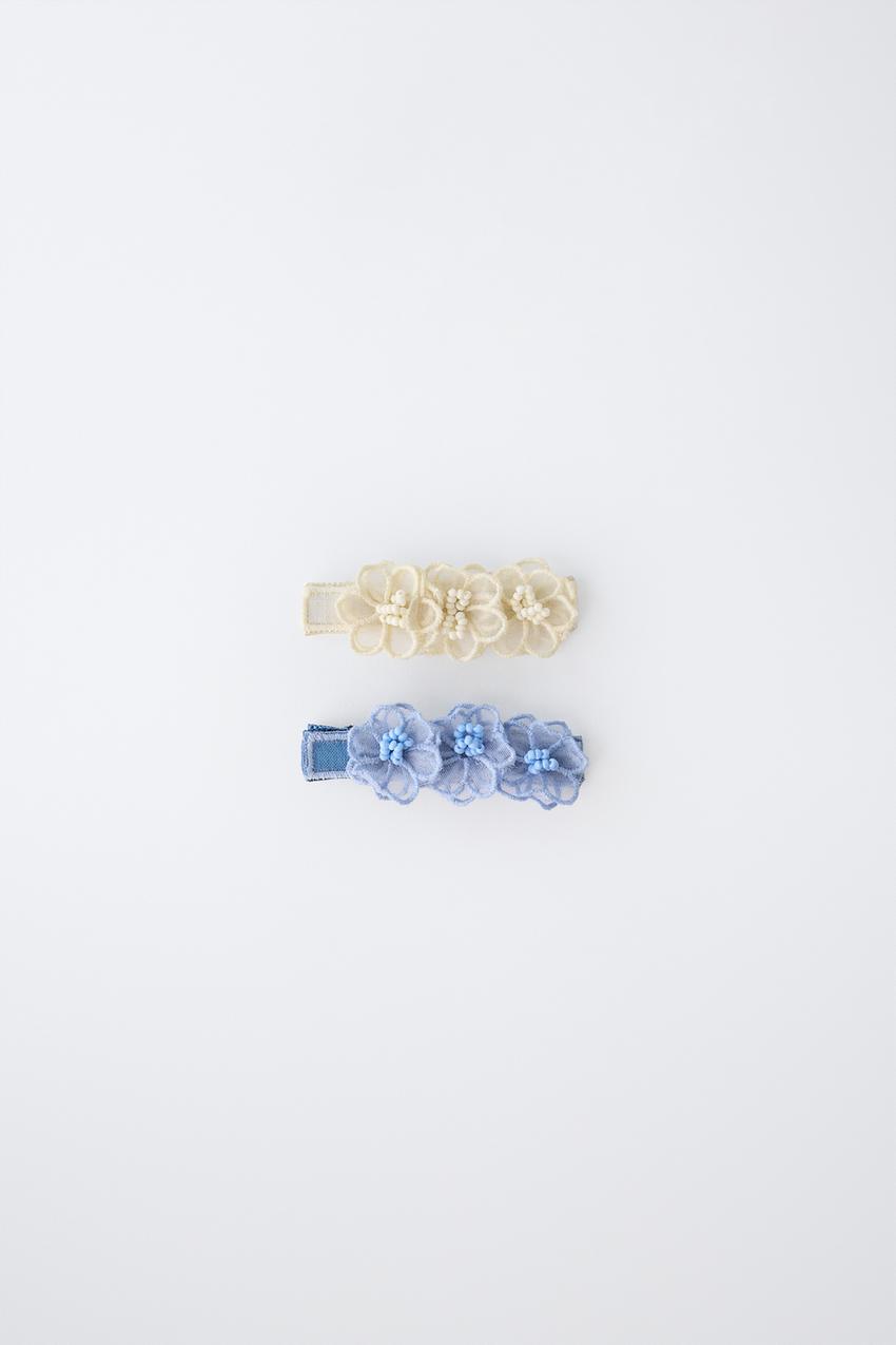 PACK OF TWO TULLE FLOWER BARRETTES - Ecru | ZARA United States display picture 1