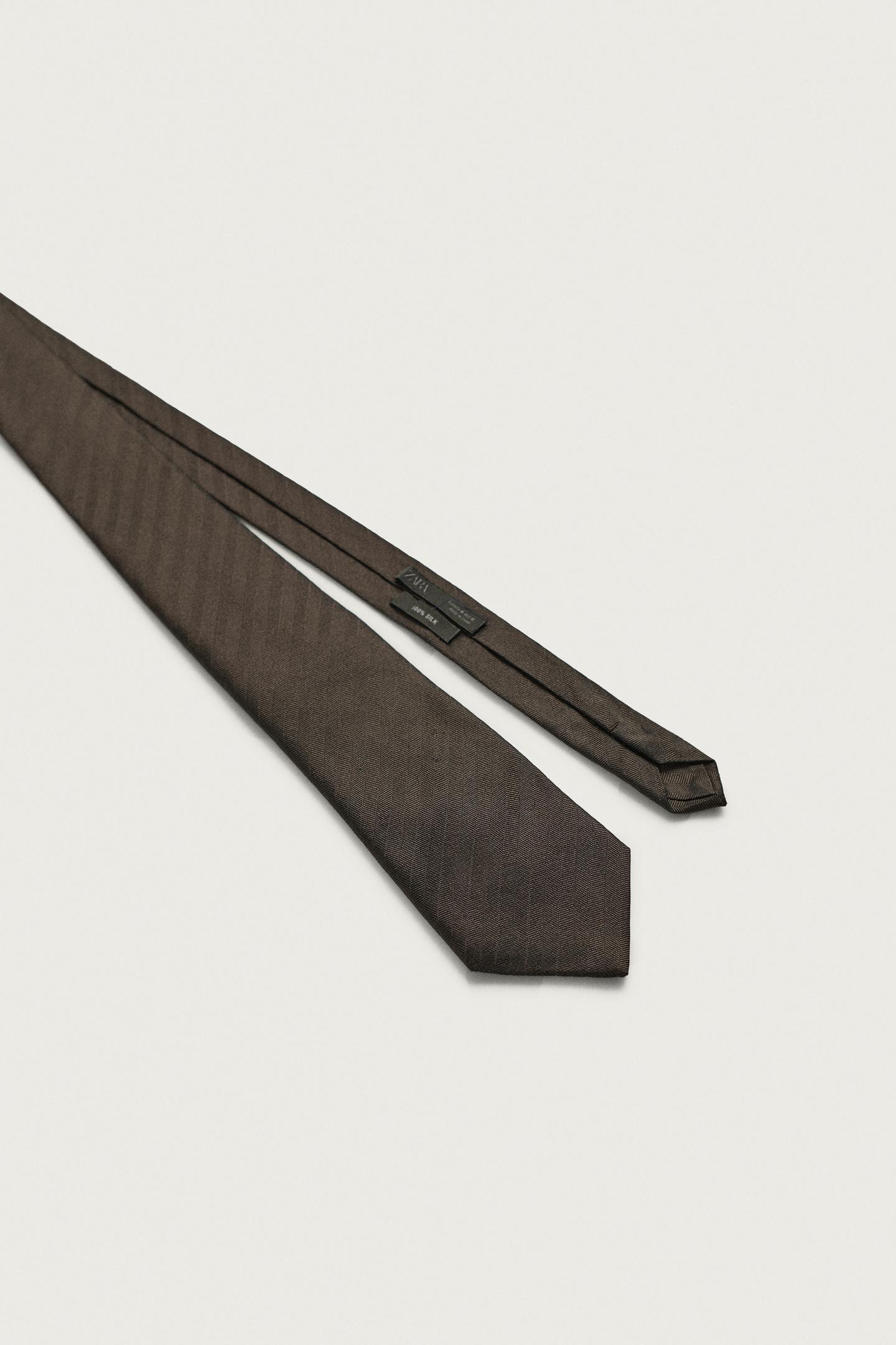 Мужской галстук Zara 100% Silk Herringbone Tie, цвет: Коричневый — фото 5