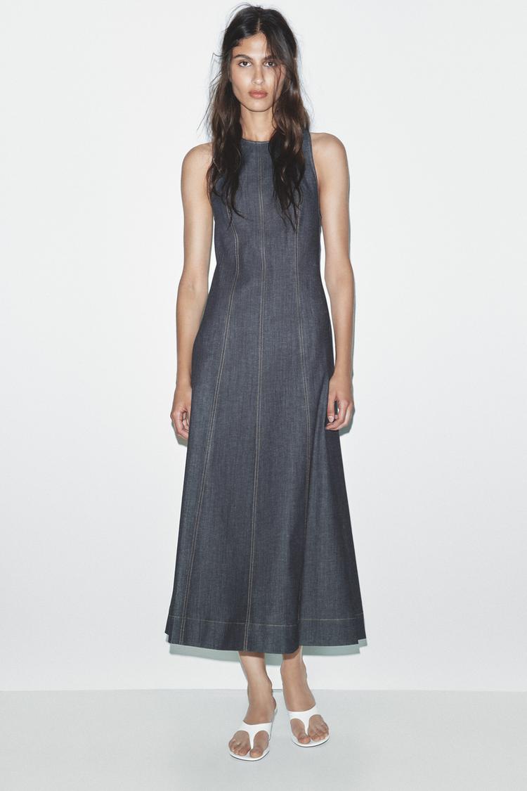 Sleeveless Denim Midi Dress Zara Jeans Dress DENIM MIDI DRESS